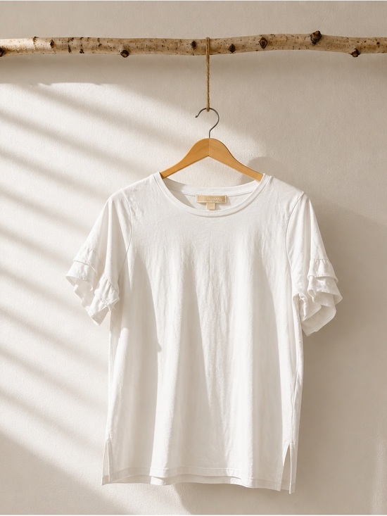 Michael Kors Tops - Michael kors White Ruffle Sleeve Crewneck Top